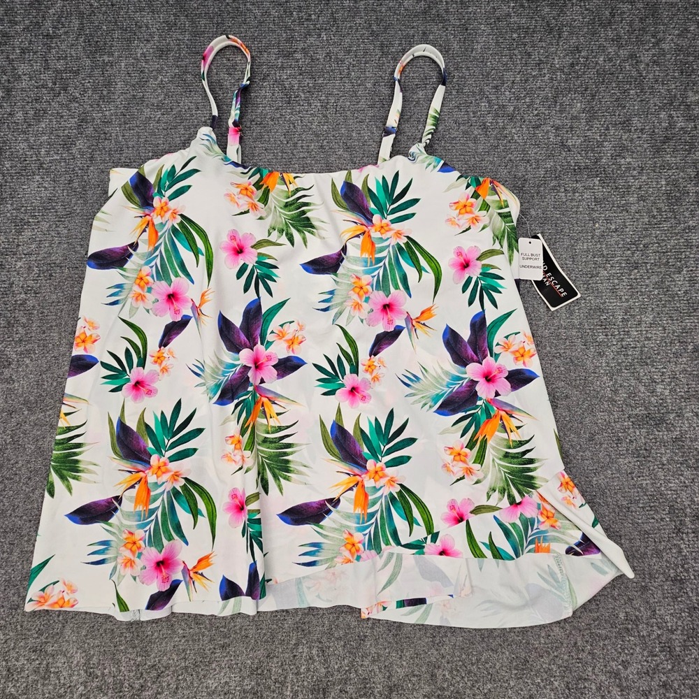Island Escape Tankini Swim Top Womens 16W White Tropical Floral Underwire NEW